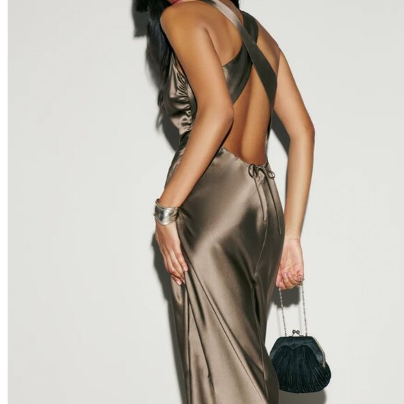 Reformation Anaiis Silk Maxi Dress Sz6 Morel Gray - Picture 3 of 9